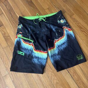 Pelagic 4TEK Fish Finder Boardshort Sonar Radar Graphic Fishing Beach Size 36
